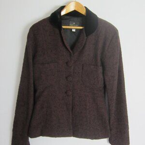 Vtg Lorraine Parish Marthas Vineyard Womens M Maroon Black Velvet Collar Blazer